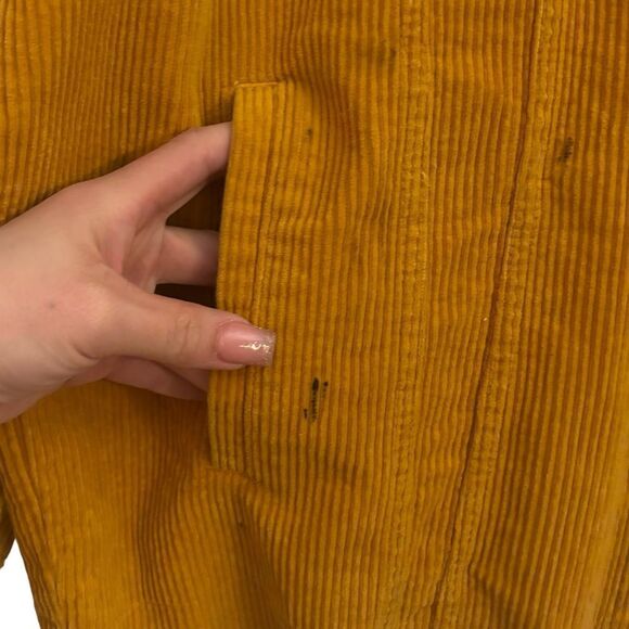 Zara Women’s Mustard Yellow Corduroy Oversized Raw Hem Jacket Shacket Pockets Sm - Picture 6 of 9